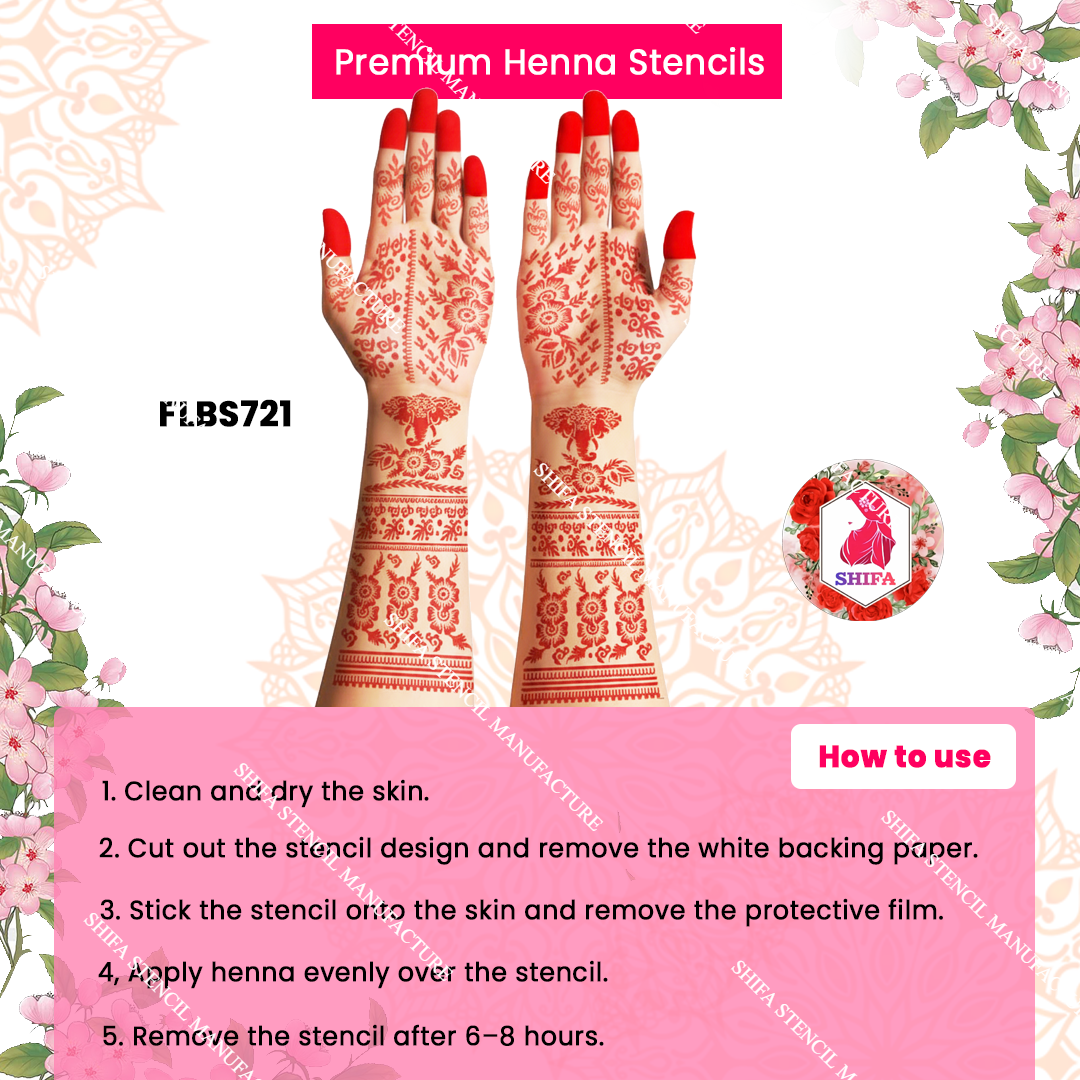 FLBS 721 Elegant Grand Stencil Design Double Hand Henna Stencil